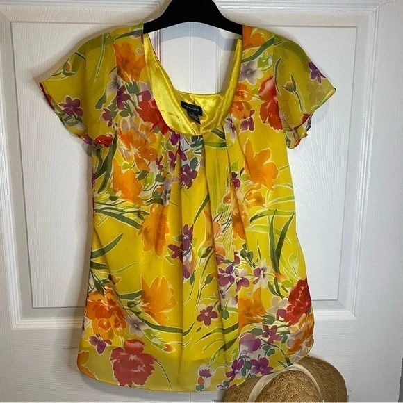 Spence yellow floral print top shirt sleeve shirt with lining size S - Picture 1 of 5